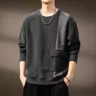 贵色 美式复古高级感提花拼接撞色圆领套头休闲时尚潮流长袖打底衫卫衣 男女同款