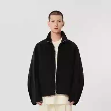 速写 纯色立领拉链毛呢夹克外套 男女同款