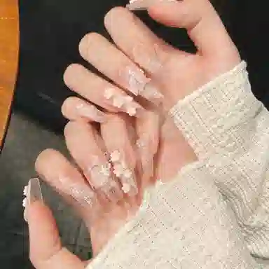 凡泽 窗花桃花冻冻  穿戴甲 长款裸粉纯色 纯欲