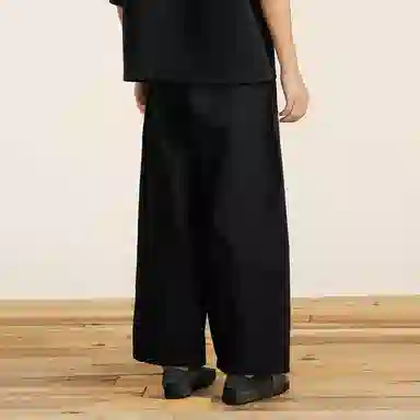 速写 纯色中腰拉链宽松九分阔腿牛仔裤 男款 牛仔黑