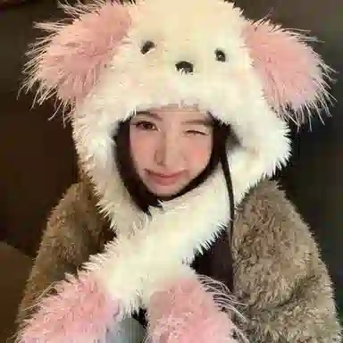 恩僾德 甜美可爱小众百搭秋冬季高颜值护耳帽御寒骑车保暖大头围显脸小 聚酯纤维 绒线帽 男女同款情侣款