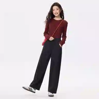 佐丹奴 破骨松紧腰针织阔腿长裤休闲裤 女款