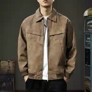前进牛 美式休闲复古潮牌百搭宽松工装皮衣 男款