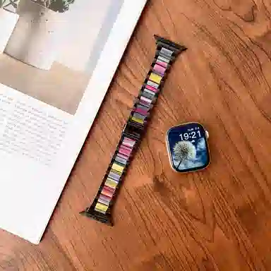 老佳 苹果适用 手表表带 金属 树脂材质 时尚树脂拼接金属表带男女通用