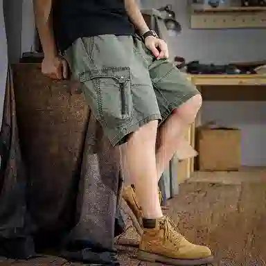 遨宇 美式复古潮牌重磅水洗机能宽松休闲纯棉运动五分裤工装短裤 男女同款