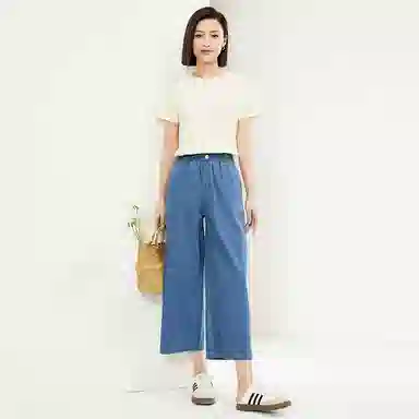 佐丹奴 纯棉薄松紧腰阔腿牛仔裤 女款