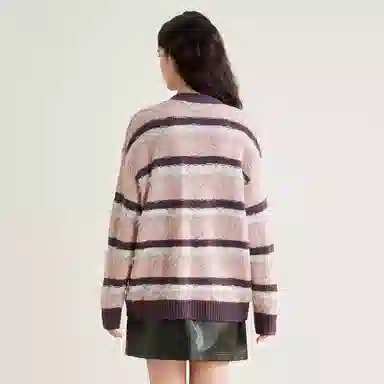 LEDIN Striped V-Neck Knit Sweater