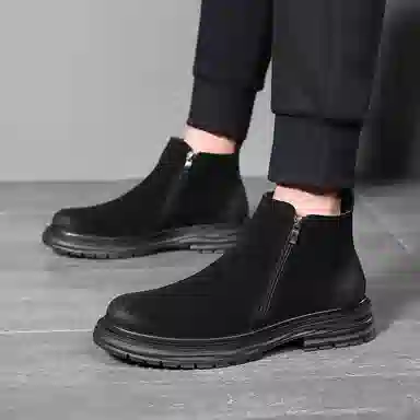 百伦韩 二层牛皮 复古英伦 短筒 马丁靴 男款