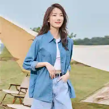 佐丹奴 简约翻领纯色休闲长袖衬衫 女款