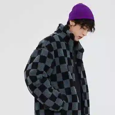 美特斯邦威 国潮撞色棋盘格加厚棉服 男款