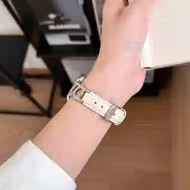 老佳 苹果适用 手表表带 牛皮材质 镶钻金属拼皮表带男女通用