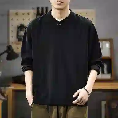遨宇 秋季美式经典复古潮牌极简风轻奢高级感亨利领潮流男宽松套头休闲户外长袖通勤百搭外套卫衣 男款