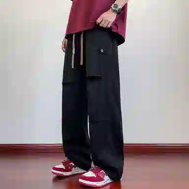 童先森 复古水洗褶皱宽松中腰长裤牛仔裤 男款