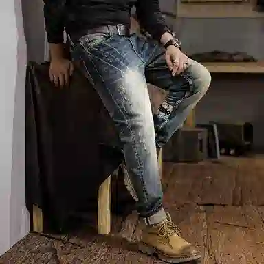 遨宇 秋季高端美式经典复古潮流潮牌极简风直筒修身弹力长裤休闲户外百搭牛仔裤 男款