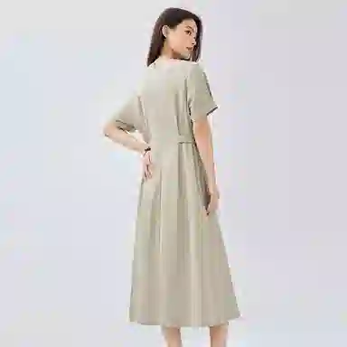 佐丹奴 收腰圆领梭织休闲短袖连衣裙 女款