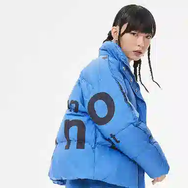 美特斯邦威 国潮立领短款撞色防风保暖羽绒服 女款