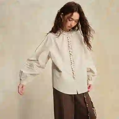 佐丹奴 纯棉花边小立领梭织长袖衬衫 女款