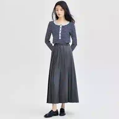 佐丹奴 垂顺高腰梭织舒适纯色气质休闲长裙 女款 岩石灰