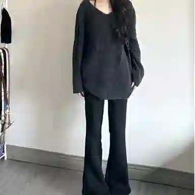 木清清 高腰适中宽松微喇牛仔裤 女款