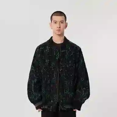 速写 撞色抽象图案刺绣棒球领飞行员夹克外套 男女同款