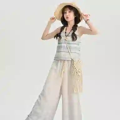 森女部落 原创拼接蕾丝渐变吊带外穿度假风波西米亚风 女款