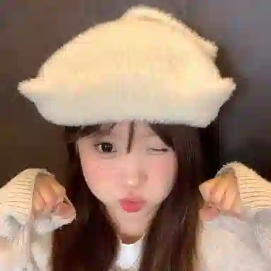 恩僾德 日系可爱猫咪耳朵毛绒小众高颜值子保暖显脸 聚酯纤维 贝雷帽 男女同款情侣款