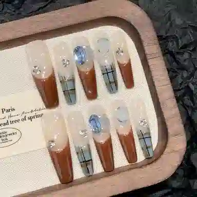 凡泽 黑巧牛仔  穿戴甲 中梯椭圆长款棕色渐变 纯欲