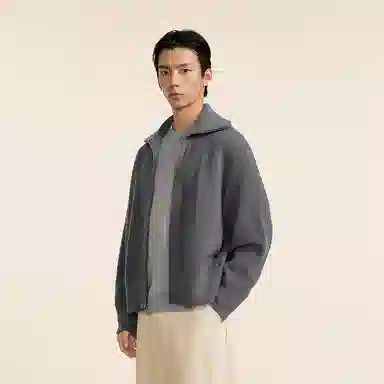 速写 高领拉链纯色厚款开衫通勤简约时尚长袖毛衣 男款
