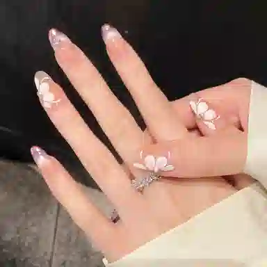 凡泽 紫罗兰冰花紫色法式微笑猫眼  穿戴甲 中梯椭圆粉色渐变 爆闪