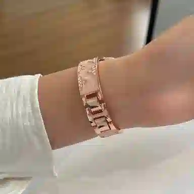 潮流腕 表带 苹果适用 金属材质 镶钻鎏金可调节表带三叶手镯夏日男女通用