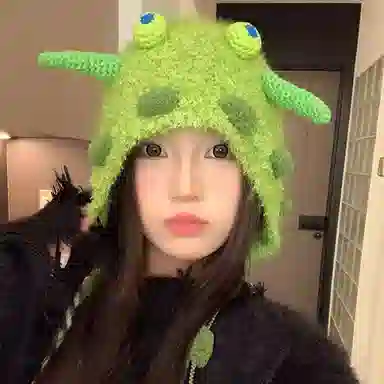 恩僾德 糖果怪兽可爱毛绒针织帽保暖小众高颜值俏皮搞怪百搭大头围显脸小 聚酯纤维 绒线帽 男女同款情侣款