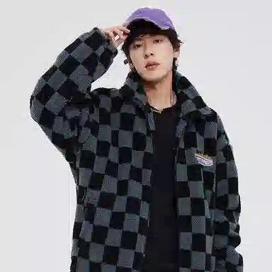 美特斯邦威 国潮撞色棋盘格加厚棉服 男款