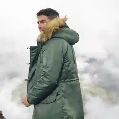 AKCLUB Vintage Quilted Hooded Coat Military Gray