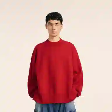 速写 羊毛混纺宽松纯色时尚套头圆领简约优雅毛衣 男款