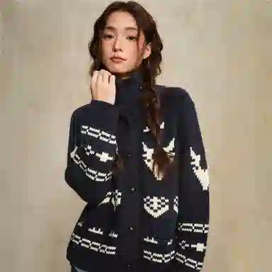 佐丹奴 撞色提花翻领开襟毛织针织衫 女款