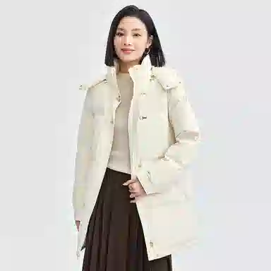 佐丹奴 飞机扣可卸帽梭织中长款舒适羽绒服 女款