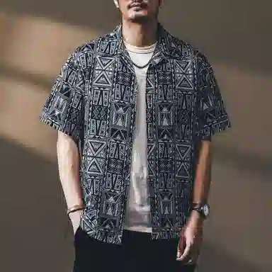 贵色 夏季 淡人随性盐系穿搭泡泡纱冰丝百搭神器衬衣清新文艺原创美式夏威夷度假花短袖衬衫 男女同款