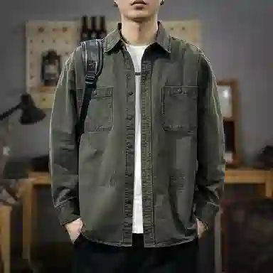 遨宇 高端简约休闲户外长袖男秋季重磅宽松工装极简衬衣外套潮衬衫 男女同款