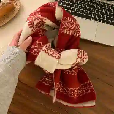 恩僾德 费尔岛针织黑色双面高颜值小众保暖百搭雪花氛围感 聚酯纤维 绒线围巾 男女同款情侣款