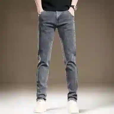 贵色 男士薄款复古休闲百搭透气神裤微光做旧水洗工艺长裤韩版高端烟灰色凉感直筒牛仔裤 男女同款