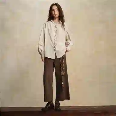 佐丹奴 纯棉花边小立领梭织长袖衬衫 女款