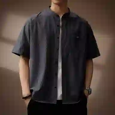 贵色 高端立领休闲时尚短袖衬衫 男女同款