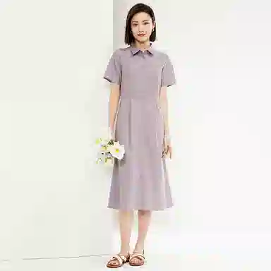 佐丹奴 收腰梭织衬衫式时尚短袖连衣裙 女款