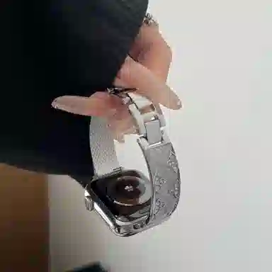 潮流腕 表带 苹果适用 金属材质 镶钻鎏金可调节表带三叶手镯夏日男女通用