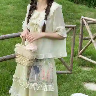 森女部落 花铃湖畔 原创森系娃娃衫上衣田园风衬衫