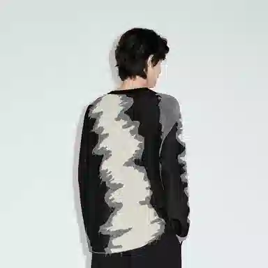 速写 撞色拼接长袖套头毛衣 男女同款