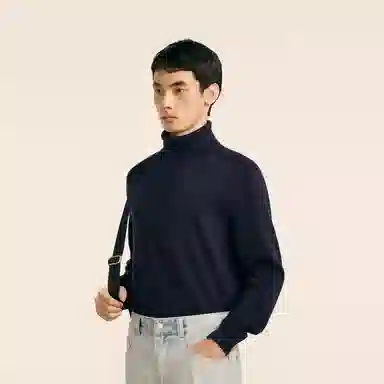 速写 羊毛修身内搭高领简约舒适保暖时尚休闲纯色厚款长袖毛衣 男款