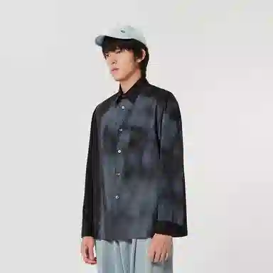 速写 撞色宽松落肩长袖衬衫 男女同款