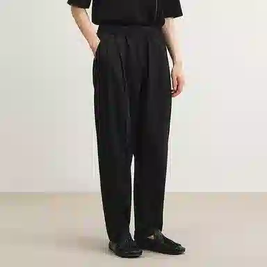 速写 宽松纯色褶皱设计直筒舒适百搭休闲裤 男款