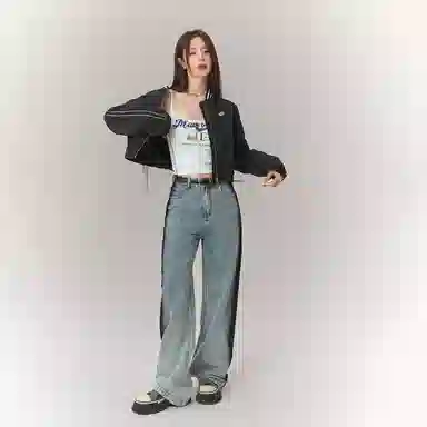 CHUU Letter Patch Baseball Jacket Black